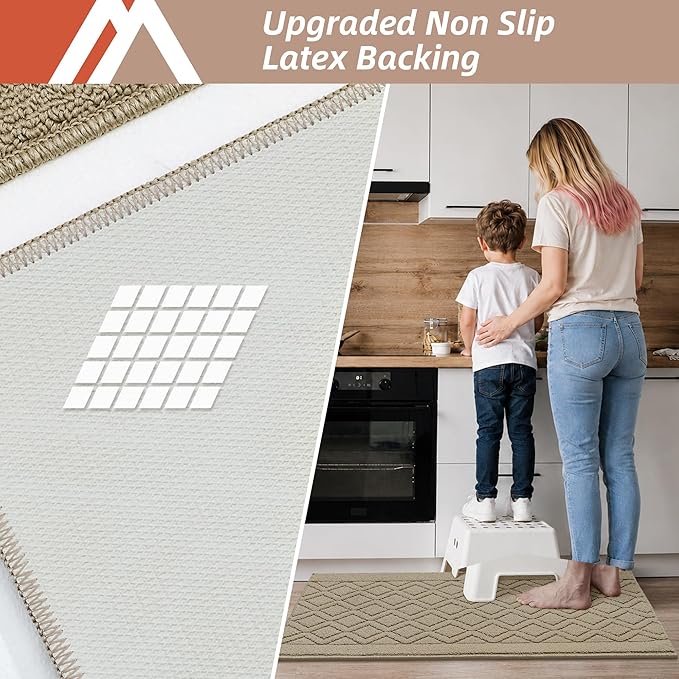 COSY HOMEER 48x20 Inch/30X20 Inch Kitchen Rug Mats Made of 100% Polypropylene 2 Pieces Soft Kitchen Mat Specialized in Anti Slippery and Machine Washable for Home Kitchen,Beige