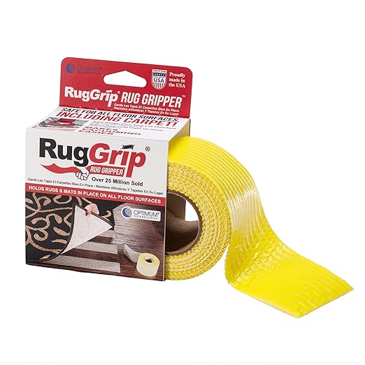 Rug Grip Rug Gripper Double Sided Non-Slip Residue Free Carpet Tape for Area Rugs and Runners - Works on All Floor Types Including Hardwood, Tile, Carpet and Vinyl (2.5in x 25ft)