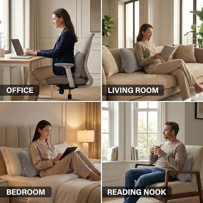 Pat. Pend. Corduroy Lumbar Support Pillow for Watching TV, Reading & Gaming, Triangle Cushion for Sofa, Armchair, Couch or Bed, Removable Washable Cover, Light Gray