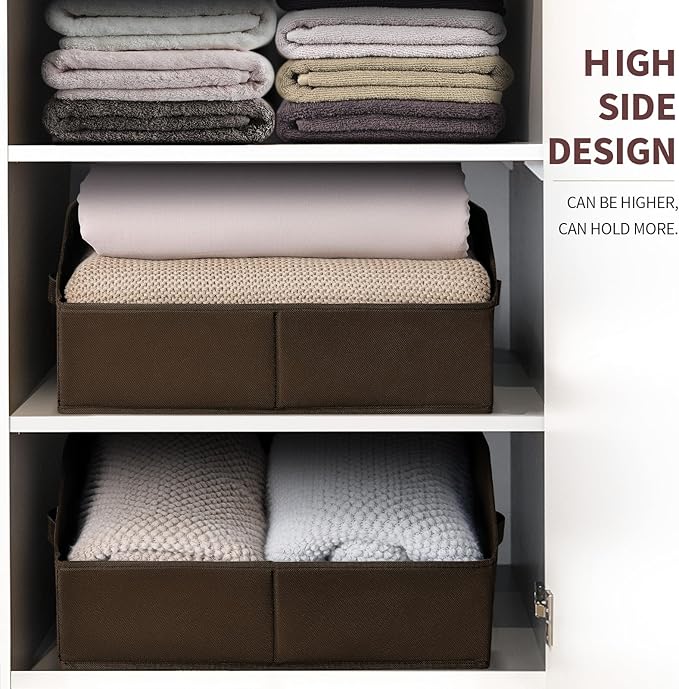 Homsorout Closet Baskets for Shelves Trapezoid - Decorative Storage Baskets with Handle, Closet Bins for Organization, Shelf Storage Bins for Clothes, Books, Home, Office, 3 Pack, Brown