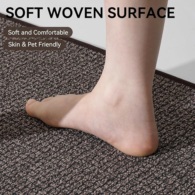 Kitchen Runner Rugs and Mat Non Slip Washable, Super Absorbent Kitchen Mats for Floor, Rubber Backing Soft Braided Standing Kitchen Sink Mat Kitchen Rug, Easy to Clean, Dark Brown 17"x59"