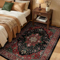 RELEANY Area Rugs 3'x4' Washable Non-Slip, Floral Vintage Distress Medallion Carpet for Living Room Bedroom Dining Room, Red Black