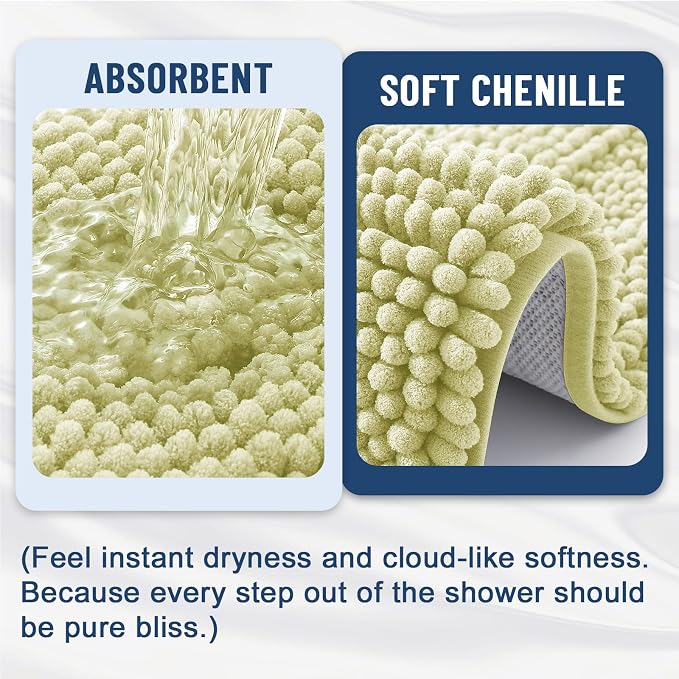 Grandaily Chenille Striped Bathroom Rugs 44x24, Extra Thick and Soft Absorbent Bath Mats, Rubber Backing, Plush Shaggy Shower Carpet, Machine Wash Dry, Bath Rug for Bathroom, Vanilla