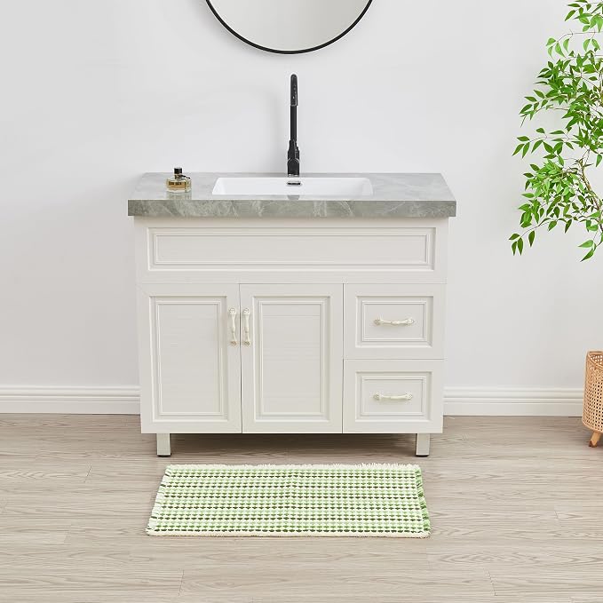 Douceur Boho Bath mat for Bathroom Floor Non Slip, Acrylic Blend Cute Bath Mats with Tassels, Quick Dry Bath mats Machine Washable, 16" x 24", Green