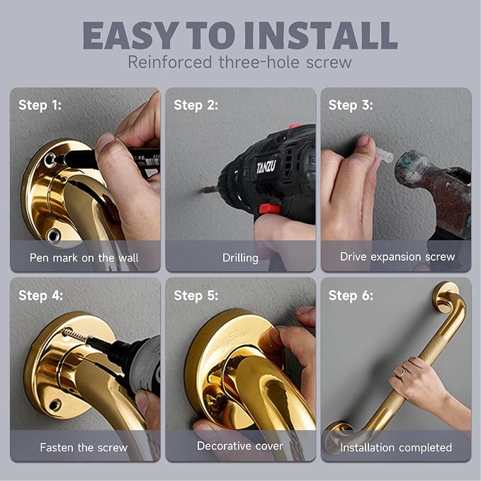 32 Inch Shower Grab Bar 1.25" Dia, 2 Pack Gold Anti Slip Bathroom Grab Bar, 304 Stainless Steel Knurled Handicap Grab Bars, Safety Support Handrail,Bath Shower Handle for Elderly Injury Senior