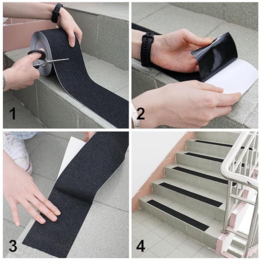 BOMEI PACK Black Anti Slip Tape, 4 Inch x 33 Foot Non-Slip Traction Grip Tape for Stairs, Waterproof Stair Treads Grip Non Slip, Non Skid Tape for Steps, Outdoor Black Grip Tape