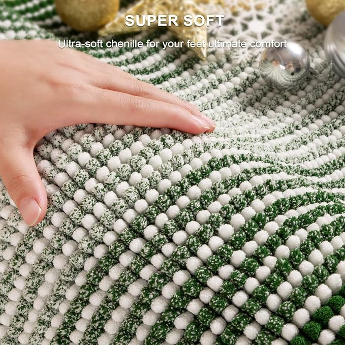 Bathroom Rugs and Mats Sets, 2 Piece Thick Absorbent Chenille Bath Mat Rug Set Non Slip, Soft Shaggy Bath Room Floor Mats for Bathroom, Machine Washable (Hunter Green, 20" x 47" Plus 16" x 24")