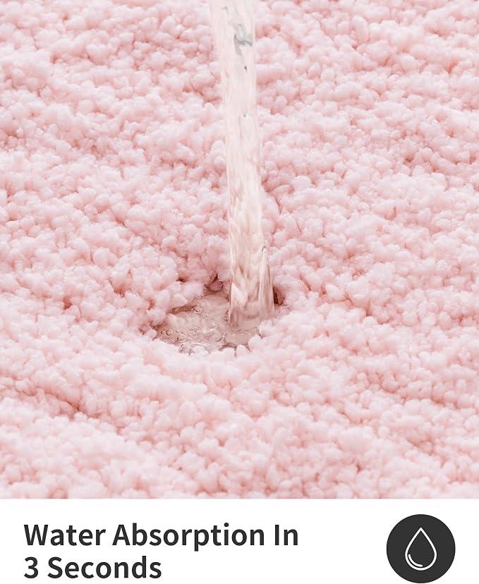 ILANGO Dark Pink Bathroom Rugs 24" × 17" Small Non Slip & Super Absorbent Extra Thick Soft, Washable Bath Mat for Floor, Microfiber Plush Shaggy Bath Rug with Rubber for Bathtub Shower Room Sink