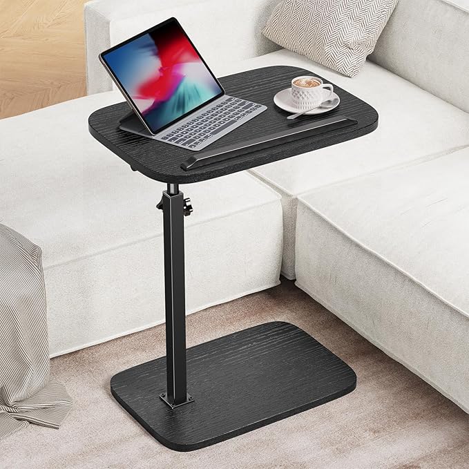 HUANUO Adjustable TV Tray, Height Adjustment TV Trays with 360° Swivel and 90° Tilt, Sturdy & Multi-Functional Sofa Table with Anti-Slip Bar, Space-Saving Side Table for Couch, Bedside, and Dining Use
