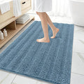 OLANLY Thick Large Bathroom Rugs 59x35, Extra Soft Absorbent Chenille Striped Bath Rugs, Rubber Backing, Machine Wash, Bath Mats for Bathroom Floor, Tub and Shower, Home Decor Accessories, Airy Blue