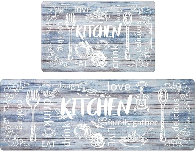 HEBE Kitchen Rugs Set of 2, Cushioned Anti Fatigue Kitchen Mats for Floor, Non Slip Waterproof Comfort Standing Desk Mat Carpet for Sink, Stove, Laundry Room