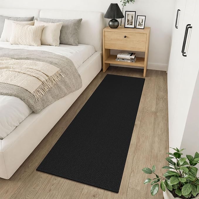KOZYFLY Runners for Hallways 2x6 ft Washable Kitchen Runner Non Slip Rubber Backed Hall Runners Cotton Entryway Runner Rugs Floor Carpet for Indoor Backdoor Bedroom Kitchen, Black/Dark Grey