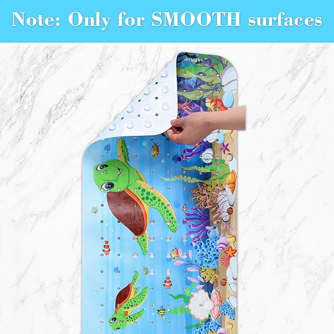 Secopad Bath Mat for Tub Non Slip, Machine Washable Anti-Slip Cartoon Baby Bathtub Shower Mat with Drain Holes and Suction Cups for Toddler & Kids, 40 Inch x 16 Inch, Red Turtles