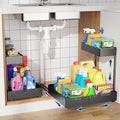 2 Pack Under Sink Organizer, Insputer 2 Tier Under Cabinet Storage Expandable Width 9.8"-15" & Height Adjustable, Thickened Pull Out Shelf for Bathroom, Kitchen, Laundry, Pantry(Black)