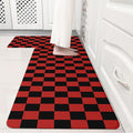 Black Red Christmas Checkered Grid Checkerboard Kitchen Rug Sets [2 PCs], Anti-Fatigue, Waterproof Non-Slip Kitchen Mats Heavy Duty Comfort Foam Rug for Kitchen, Floor, Laundry,17"x29"+17"x47"