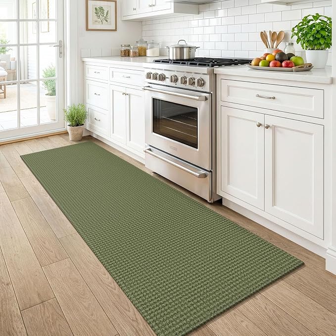 KOZYFLY Cotton 2x6 Washable Runner Rug, Non Slip Runners for Hallway, Woven Entryway Runner, Braided Floor Carpet Runner for Entry, Kitchen, Bedside, Hall, Olive Green/Earthy Green