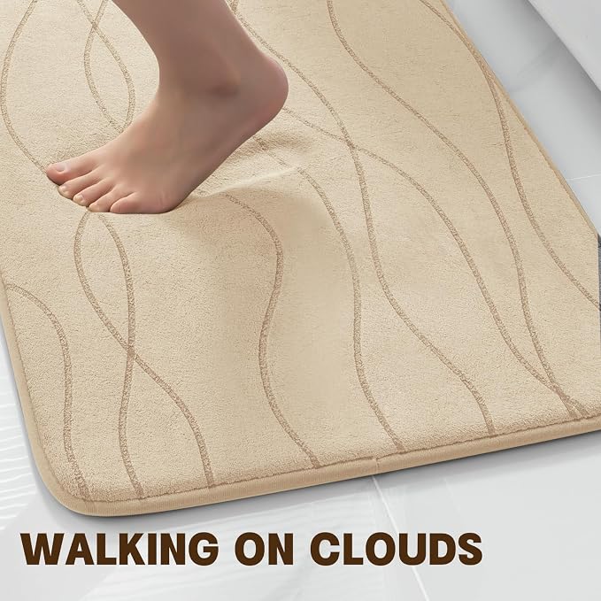 YIHOUSE Memory Foam Bathroom Rug Sets, Khaki, 2 Piece-U Shape & Small Mat | Ultra Soft, Absorbent, Non-Slip, Machine Washable