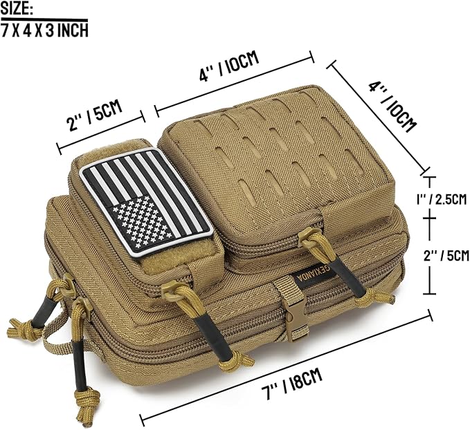 2 Pack Tactical Molle Utility Pouchs,Mini Belt Pouch EDC Pouch Tactical Phone Pouches Outdoor Admin Tool Pouch Medical EDC IFAK Pack with US Flag Patch
