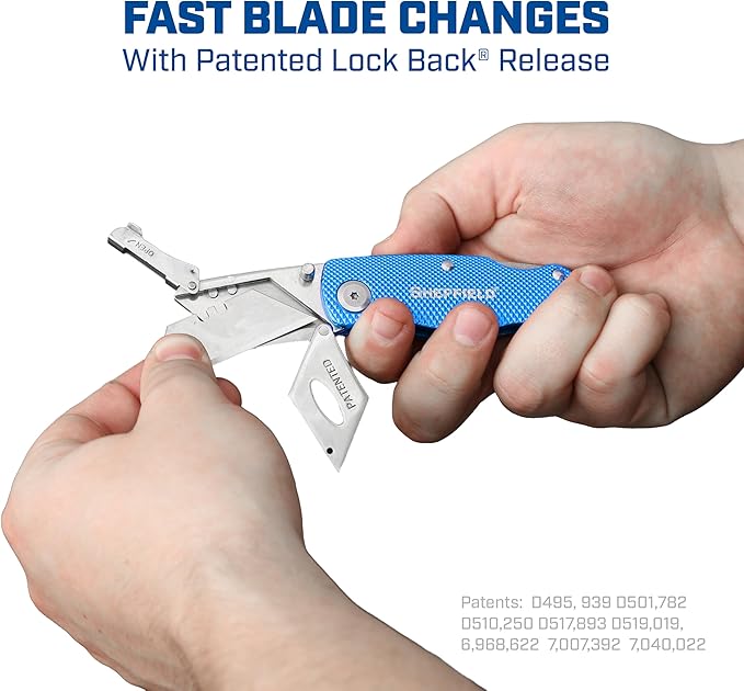 Sheffield Folding Utility Knife, Accepts Standard Utility Knife Blades, Box Cutter Aluminum Handle, Razor Blades Included, For Home, Office, Trades, and Warehouse