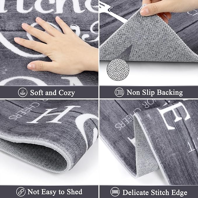 Vaukki Boho Kitchen Rug Sets 3 Pieces, Washable Kitchen Mats for Floor, Non Slip Soft Kitchen Area Rug Floor Mat for Kitchen, Laundry Room and Hallway (Grey, 20''x32''+20''x47''+20''x59'')