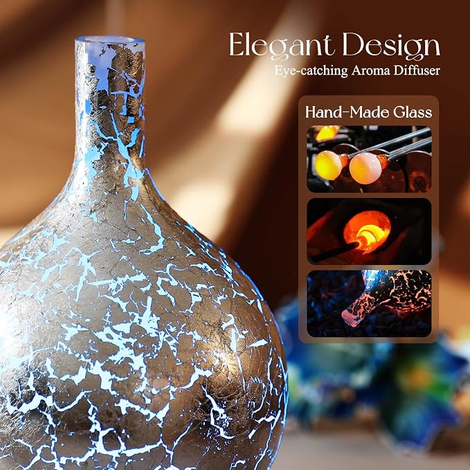Porseme Silver Plated Essential Oil Diffuser Glass Aromatherapy Ultrasonic Humidifier Cool Mist, Auto Shut-Off,Timer Setting, BPA Free for Home Hotel Yoga Leisure SPA Office Premium Gift 150ml