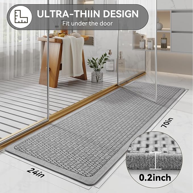 YDKGL Bathroom Runner Rug, Thin Bath Mat Bathroom Rugs Non Slip Washable, Rubber Backing Quick Dry for Floor, Tub and Shower, Grey 24x70