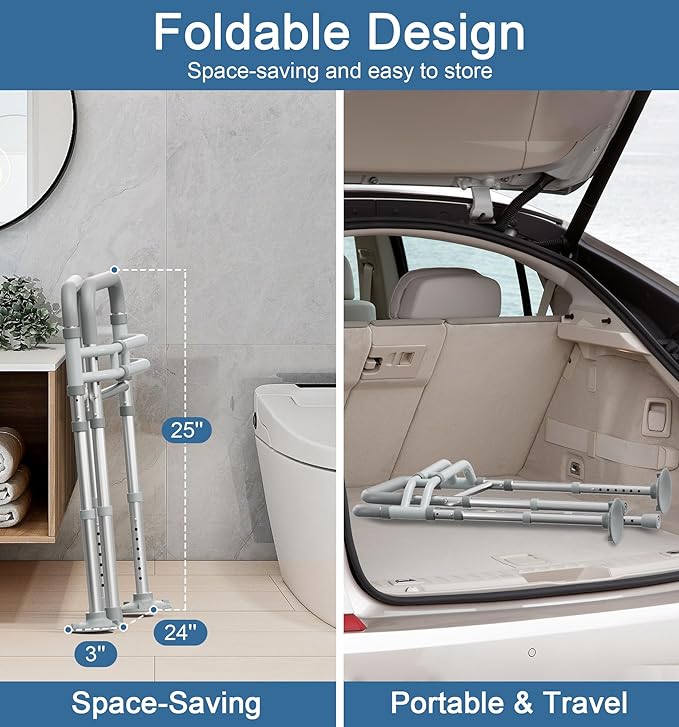 HOMLAND Toilet Safety Rails for Seniors, Adjustable Height & Width 350lb Toilet Handles for Elderly and Disabled, Foldable Toilet Safety Frame, Fit Any Toilet