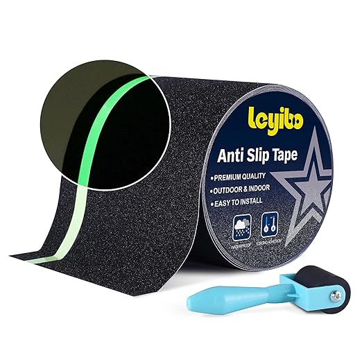 Anti Slip Tape with Glow in Dark Stripe for Stairs, 6”x35ft, Grip Tape for Stairs Steps for Outdoor/Indoor, Waterproof Non Slip Strips for Stair Treads, High Traction, Easy Install