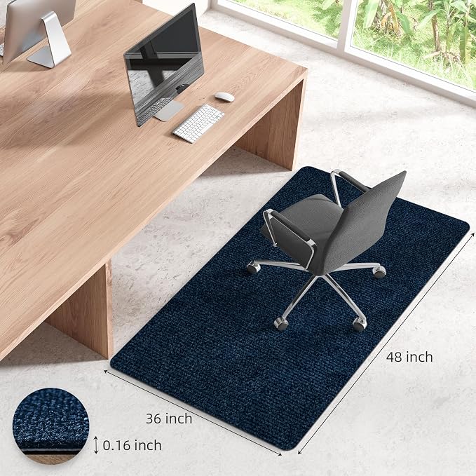 Office Chair Mat for Hardwood Floors 48"x36", Durable Non-Slip Large Tile Floor Protector, Anti-Scratch Thick Heavy-Duty Recyclable Gliding Desk Mats for Computer Rolling Chairs, Navy Blue