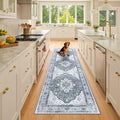 RELEANY Area Rugs Runner 2'x8' Washable Non-Slip, Floral Vintage Distress Medallion Carpet for Kitchen Hallway Bedroom Beside Laundry Room Bathroom, Light Gray Grey White