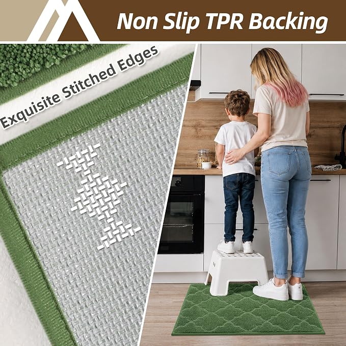 COSY HOMEER Kitchen Rugs 20" x 32" Washable Non Slip Kitchen Mats for Floor Absorbent Kitchen Carpet Soft Rugs for Kitchen,Sink Mat,Entrance,Area Rugs,Green
