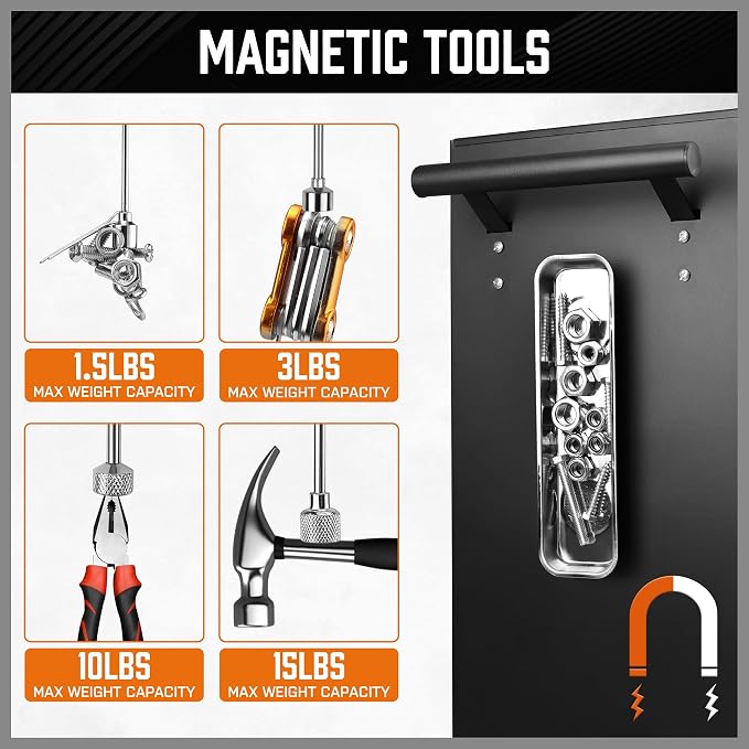 HORUSDY 5-PIECE Magnetic Pickup Tools Set, Include 15LB, 10LB, 3LB, 1.5LB Magnet Sticks, Rust-Proof Magnetic Tray, Telescoping Design for Mechanics, Automotive, DIY, Gifts for Men, Dad, Husband