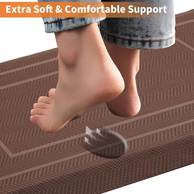 UKISS 9/10"" Extra Thick Cushioned Anti Fatigue Kitchen Mat, Waterproof High Density Foam Standing Desk Mat, Non-Slip Ergonomic Comfort Mat for Kitchen, Office,Workstation Black (Brown, 20" X 39")
