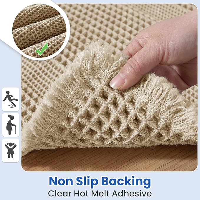 Waffle Bath Mat - Non Slip Bathroom Rugs - Washable Super Absorbent & Quick Dry Bath Mats with Tassels for Hallway Bedroom Laundry Room,20" x 32",Brown