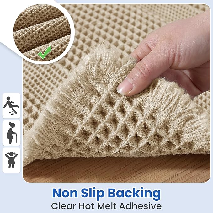 Waffle Bath Mat - Non Slip Bathroom Rugs - Washable Super Absorbent & Quick Dry Bath Mats with Tassels for Hallway Bedroom Laundry Room,24" x 36",Brown