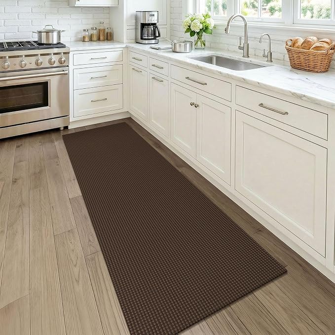 KOZYFLY Woven 2x7 Washable Kitchen Runner Rug, Non Slip Runners for Hallway, Cotton Entryway Runner, Braided Floor Carpet for Entry, Kitchen, Bedside, Hall, Brown/Dark Brown
