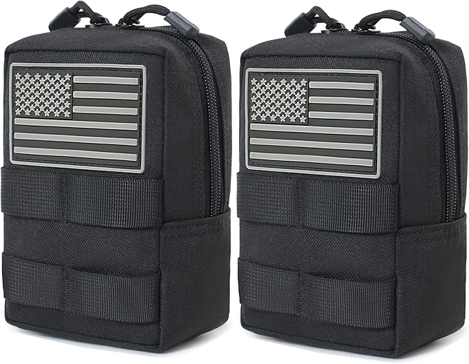 2 Pack Tactical Molle Admin Pouch with US Flag Patch and Keychain - Utility Laser Cut Tactical EDC Tool Pouch Bag Horizontal Modular Pouches Utility Tool Pouch