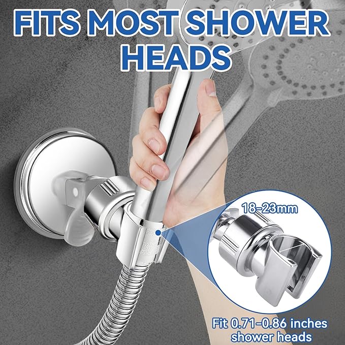 Adjustable Shower Head Holder, Bathroom Suction Cup Bracket for Handheld Shower, Removable Wall Mount (Silver-2)