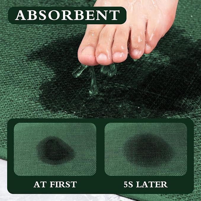 YIHOUSE Green Bathroom Rug Sets 2 Piece, Bath Mat Quick Dry, Thin Bath Rug Set, Absorbent Bath Mat for Bathroom Non Slip Washable for Toilet and Floor 17"x24"+17"x32"