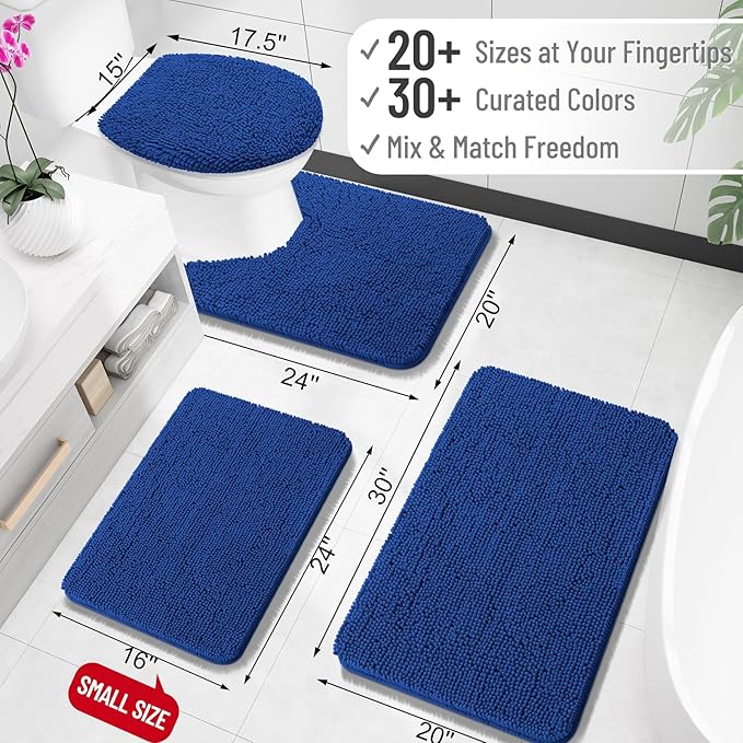 OLANLY Large Bathroom Rugs 45x27, Extra Soft Absorbent Chenille Bath Rugs, Rubber Backing Quick Dry, Machine Washable Bath Mats for Bathroom Floor, Tub and Shower, Home Decor Accessories, Royal Blue
