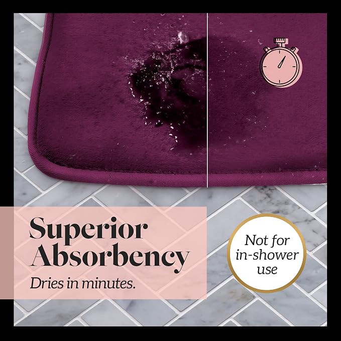 Memory Foam Bath Mat Non Slip Absorbent Super Cozy Velvet Bathroom Rug Carpet (72 inches X 24 inches, Eggplant)