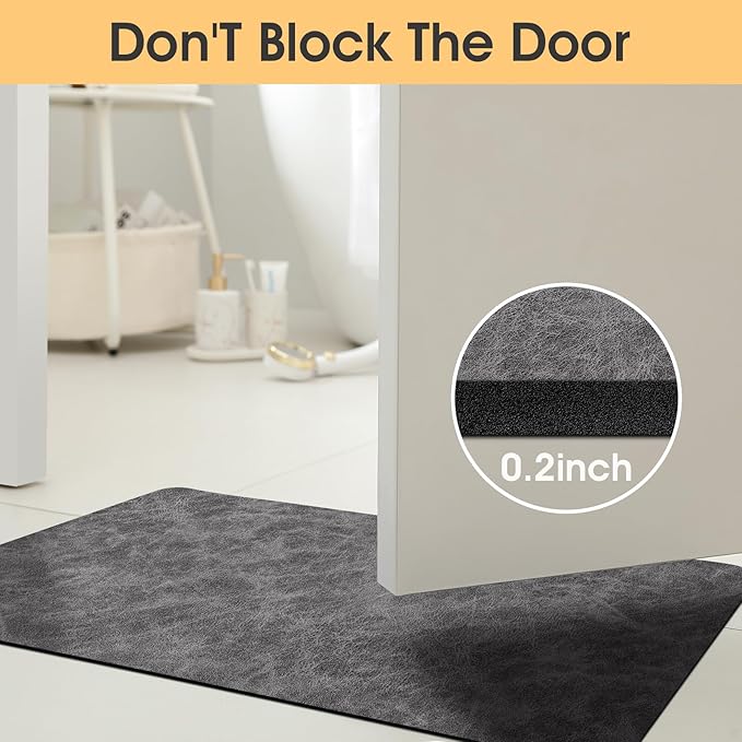 ACCUMTEK Non Slip Bath Mat, Thin Bathroom Rugs Fit Under Door, Quick Dry Bath Mats, Machine Washable Bath Rugs for Bathroom, Bathtub & Kitchen, Charcoal Gray/Crackle/24 x17