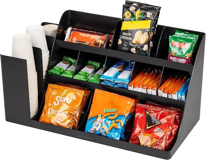 Mind Reader Cup and Condiment Station, Countertop Organizer, Coffee Bar, Kitchen, Stirrers, Black