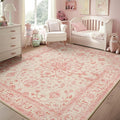 RELEANY Area Rugs 5'x7' Washable Non-Slip, Floral Vintage Distress Medallion Carpet for Living Room Bedroom Dining Room, Pink Light Vintage Pink