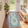 RELEANY Area Rugs Runner 2'x6' Washable Non-Slip, Floral Vintage Distress Medallion Carpet for Kitchen Hallway Bedroom Beside Laundry Room Bathroom, Green Navy Blue White Red Teal
