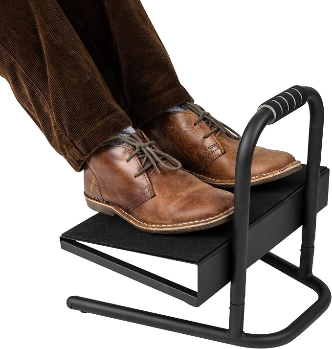 Mind Reader Foot Rest, Under Desk at Work, Ergonomic, Height Adjustable, Office, Metal, Black