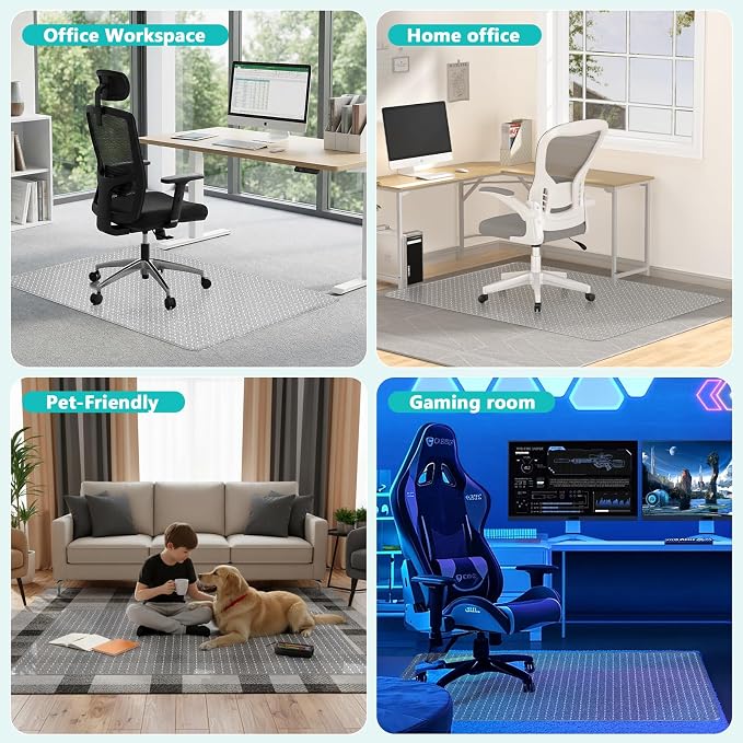 Office Chair Mat for Low Pile Carpet with Lip, 36" x 48" Clear Heavy Duty Plastic Floor Protector for Smooth Rolling Desk & Computer Chairs, Under Desk Chair Mat for Home Office
