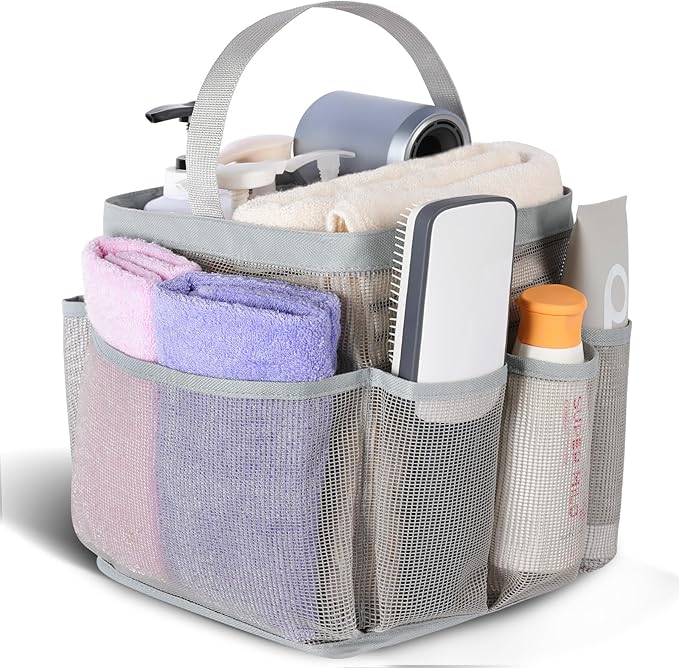 EUDELE Mesh Shower Caddy Portable for College Dorm Room Essentials, 8-Pocket Large Capacity Shower Bag for Beach, Swimming, Gym Pack