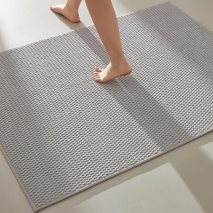 TYUU Large Bathroom Rugs Non Slip Washable Bath Rugs Super Absorbent Bathroom Rug Thin Quick Dry Low Pile Bath Mats, Light Grey 36"x60"