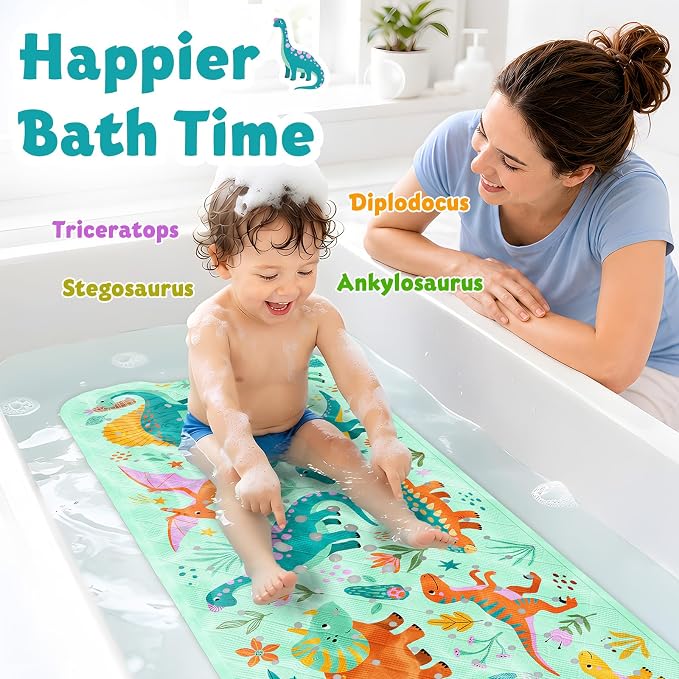XIYUNTE Baby Bath Mat for Tub Non Slip Kids, BPA Free Extra Long Bathtub Mat 40x16 with Drain Holes and 200 Suction Cups, Non Toxic Machine Washable Toddler Bath Mat, Eco-Friendly Certified